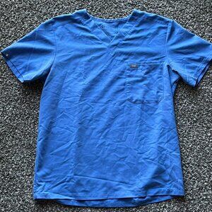 Figs Scrub Top Womens Medium Blue w/Pockets Scrubs
